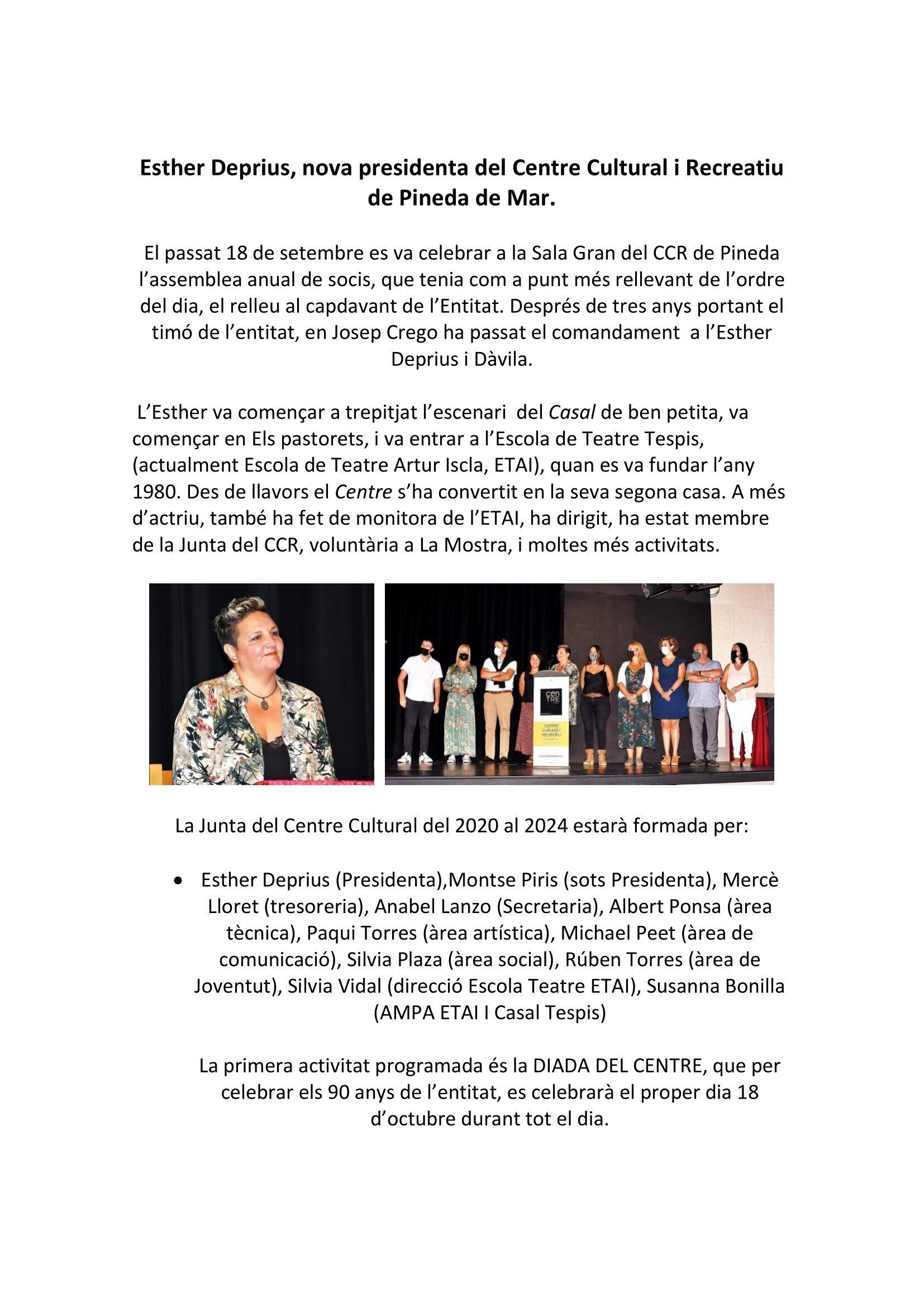 Esther Deprius nova Presidenta del CCR Pineda