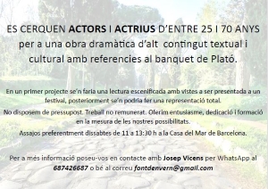 Es cerquen actors i actrius d’entre 25 i 70 anys per a projecte dramatúrgic