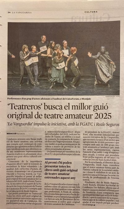 ‘‘Teatreros” busca el millor guió original de teatre amateur 2025