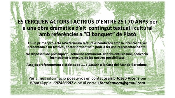 Es cerquen actors i actrius d’entre 25 i 70 anys per a projecte dramatúrgic
